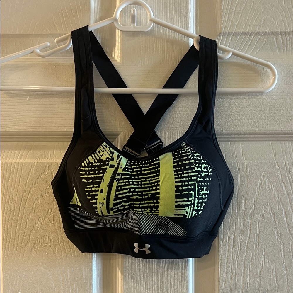 Under Armour Black Sports Bra with Neon Yellow Graphic Accents